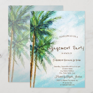 Tropical Beach,Palms Engagement Invitation