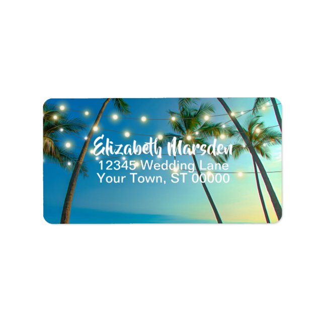 Tropical Beach Palms Lights RSVP Return Address Label (Front)