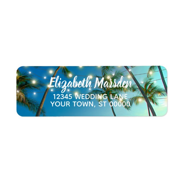 Tropical Beach Palms String Lights Return Address (Front)