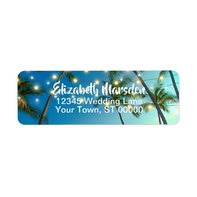 Tropical Beach Palms String Lights Return Address (Front)
