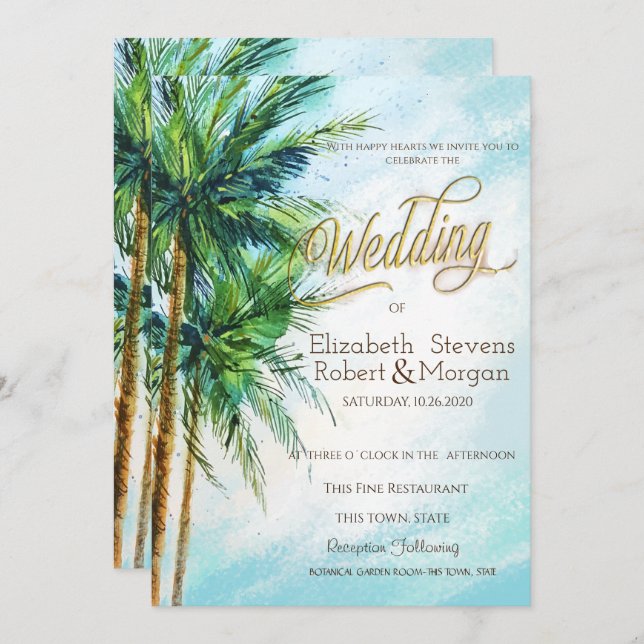 Tropical Beach,Palms Wedding Invitation (Front/Back)