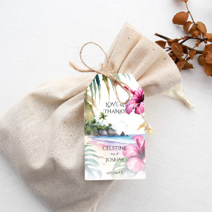 Tropical beach palms wedding thank you favour gift tags