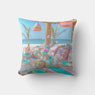 Tropical Beach Paradise Colourful Summer Throw Pil Pillow