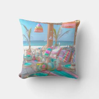 Tropical Beach Paradise Colourful Summer Throw Pil Pillow