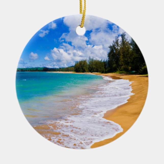 Tropical beach paradise, Hawaii Ceramic Ornament (Front)