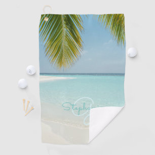 Tropical Beach Paradise Monogram Elegant Palm Tree Golf Towel