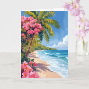 Tropical Beach Paradise   Ocean Painting Card
