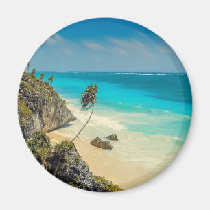 Tropical Beach Paradise with Palm Trees Magnet