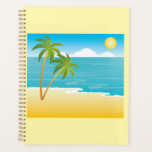 Tropical Beach Paradise with Palm Trees Planner<br><div class="desc">Organize your days with a touch of sunshine in this tropical palm tree spiral planner. The cover features a beautiful vector scene of a beach paradise and rolling waves, providing a cheerful backdrop for your notes, schedules, and goals. Whether you are planning your next summer vacation or keeping track of...</div>