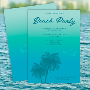 Tropical Beach Party Aqua Blue Palm Trees Birthday Invitation