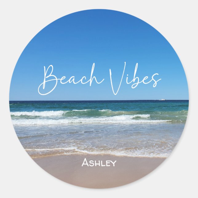 Tropical Beach Personalized Classic Round Sticker (Front)