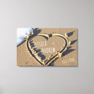 Tropical Beach Personalized Names Heart in Sand Canvas Print