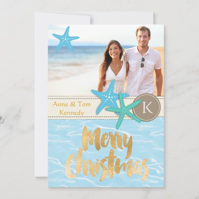 Tropical Beach Photo Christmas Card (Front)