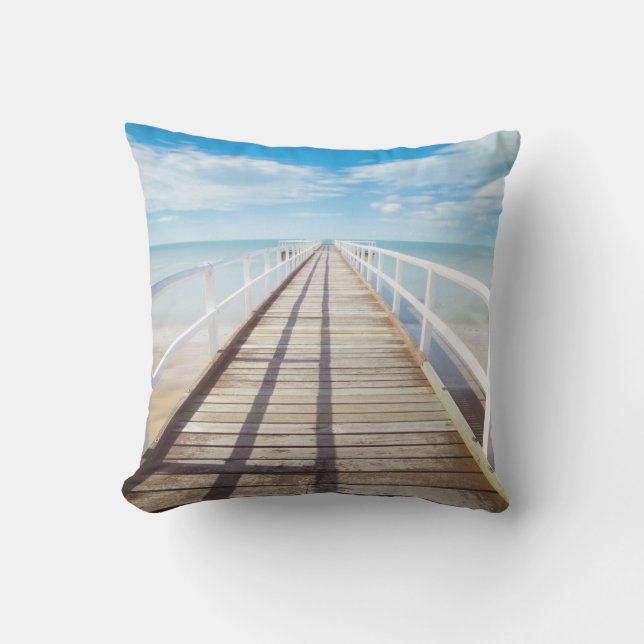 Tropical Beach Pier Outdoor Throw Pillow (Front)