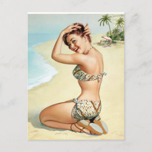 Tropical Beach Pin Up Postcard
