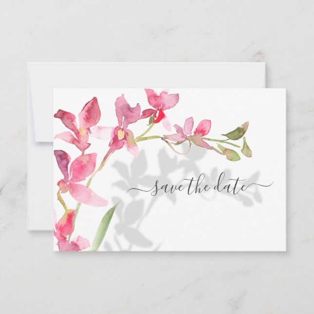 Tropical Beach Pink Orchids with Shadows  Save The Date (Front)