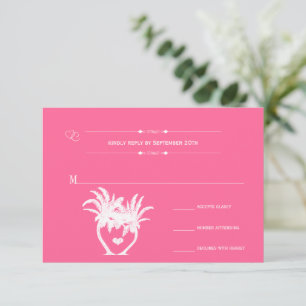 Tropical Beach Pink Palm Tree Destination RSVP Card