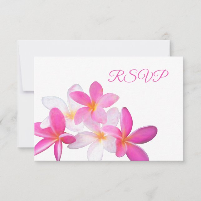 Tropical Beach Pink Plumeria Floral Reception RSVP Card (Front)
