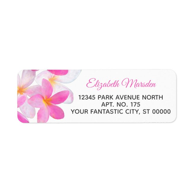 Tropical Beach Pink Plumeria Floral Return Address (Front)