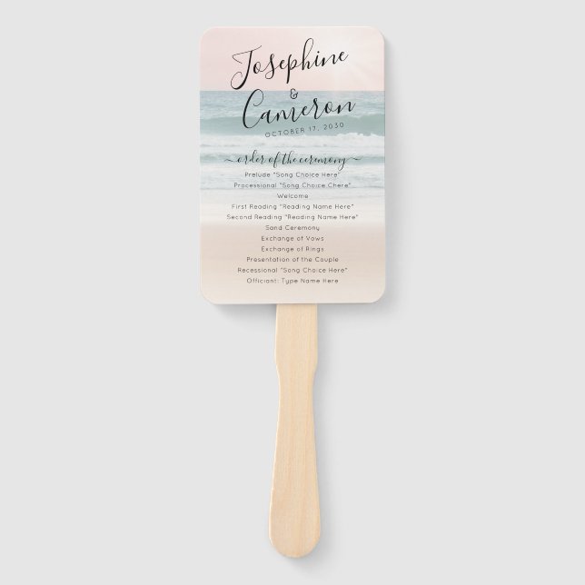 Tropical Beach Pink Sunset Wedding Program Fan (Front)