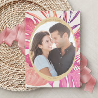 Tropical Beach Pink Wedding Save the Date