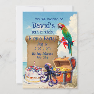 Tropical Beach Pirate Party Custom Name Age Invitation