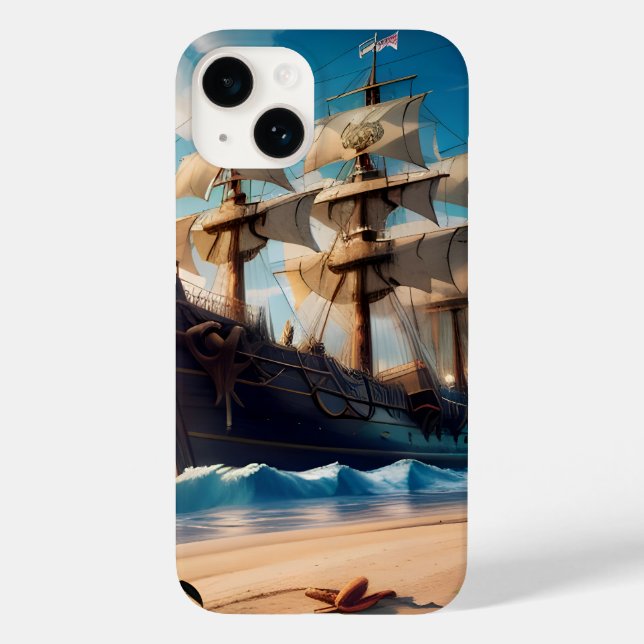 Tropical Beach Pirate Ship Case-Mate iPhone Case (Back)