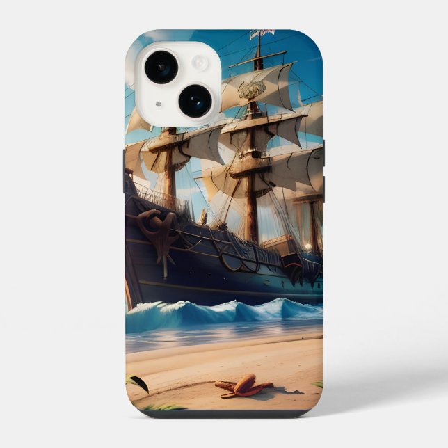 Tropical Beach Pirate Ship iPhone Case (Back)