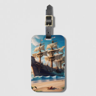 Tropical Beach Pirate Ship Luggage Tag