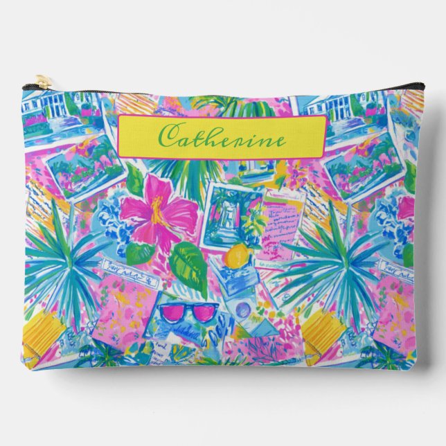 Tropical Beach Postcards Personalized Accessory Pouch (Front)