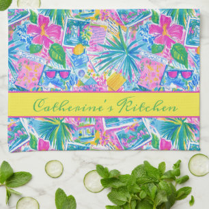 Tropical Beach Postcards Personalized Kitchen Towel