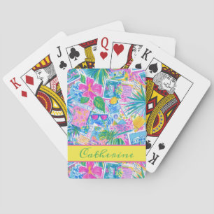 Tropical Beach Postcards Personalized Playing Cards