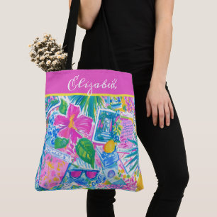 Tropical Beach Postcards Personalized Tote Bag