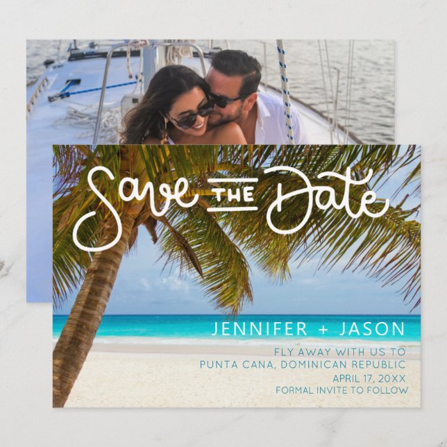 Tropical Beach Punta Cana Dominican Wedding Save The Date (Front/Back)