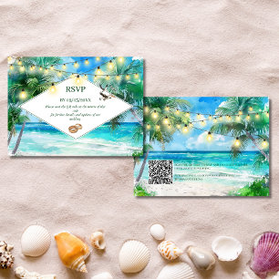 Tropical Beach QR Code RSVP Wedding Enclosure Card