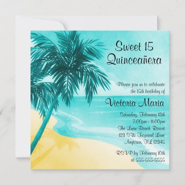 Tropical Beach Quinceanera Birthday Invitations (Front)