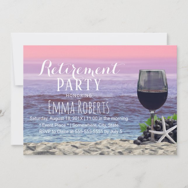 Tropical Beach Red Wine Starfish Retirement Party Invitation (Front)