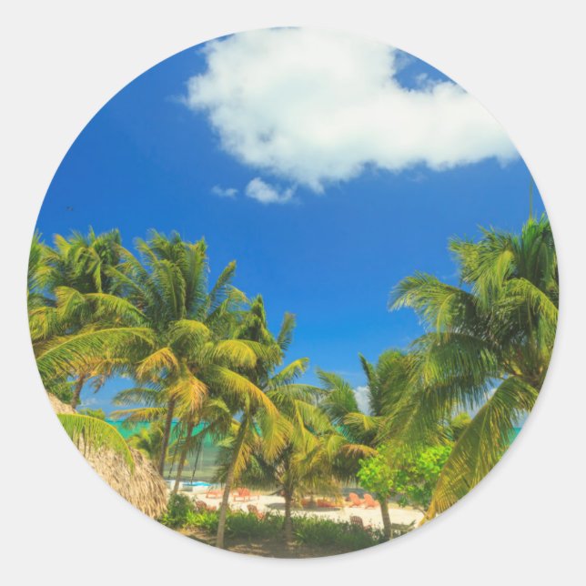 Tropical beach resort, Belize Classic Round Sticker (Front)