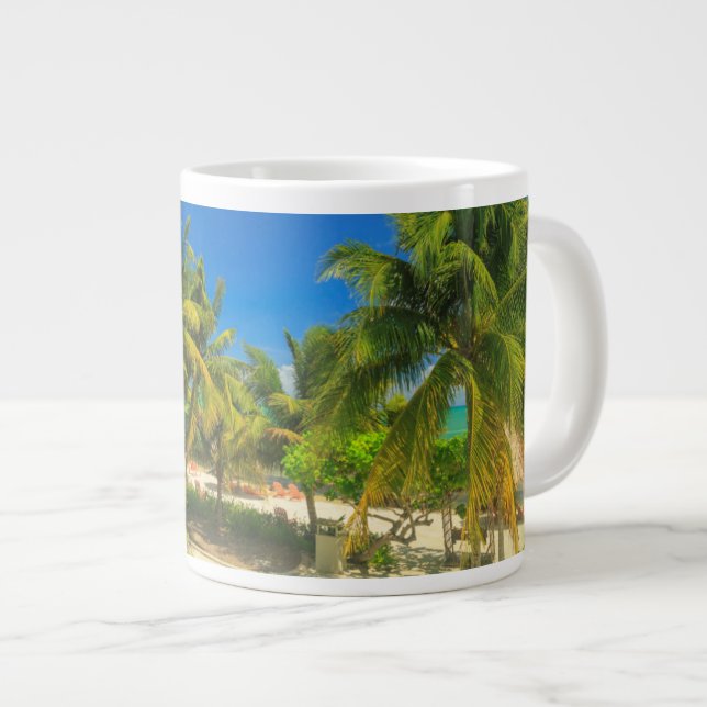 Tropical beach resort, Belize Large Coffee Mug (Front Right)