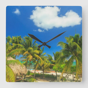 Tropical beach resort, Belize Square Wall Clock