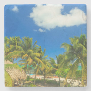Tropical beach resort, Belize Stone Coaster
