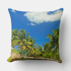 Tropical beach resort, Belize Throw Pillow