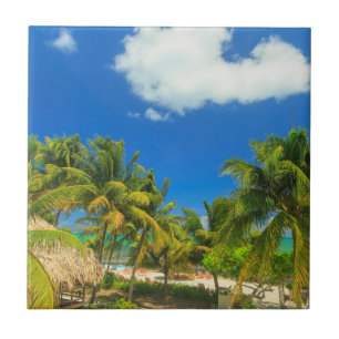 Tropical beach resort, Belize Tile