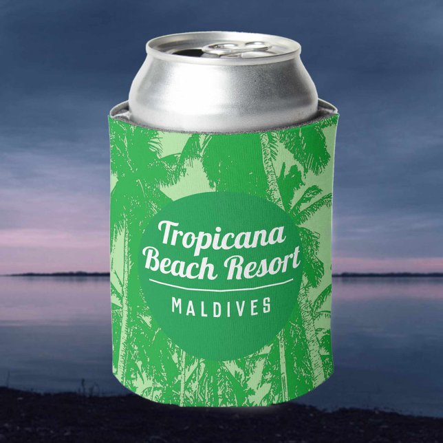 Tropical Beach Resort with Palm Trees Design Can Cooler (Creator Uploaded)