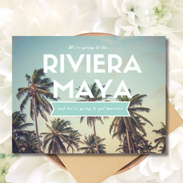 Tropical Beach Riviera Maya Wedding Save the Dates Announcement Postcard (Tropical Beach Riviera Maya Wedding Save the Date Postcard)