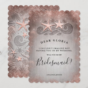Tropical Beach Rose Gold Bridesmaid Proposal Invitation