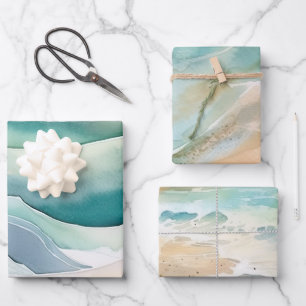 Tropical Beach Sand and Sea Wrapping Paper Sheet