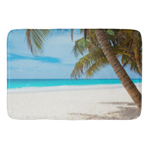 Tropical Beach, Sand, Ocean, Palm Tree Fun Summery Bath Mat