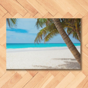Tropical Beach, Sand, Ocean, Palm Tree Fun Summery Doormat