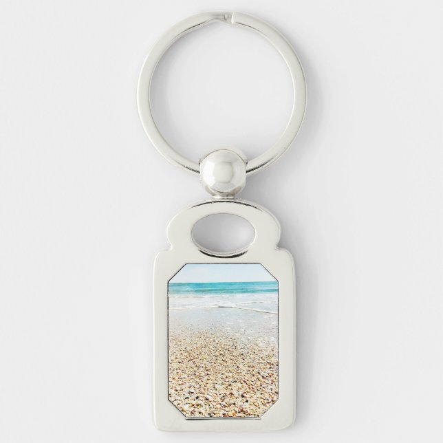 Tropical Beach Sand Ocean Waves Sea Shells Florida Keychain (Front)